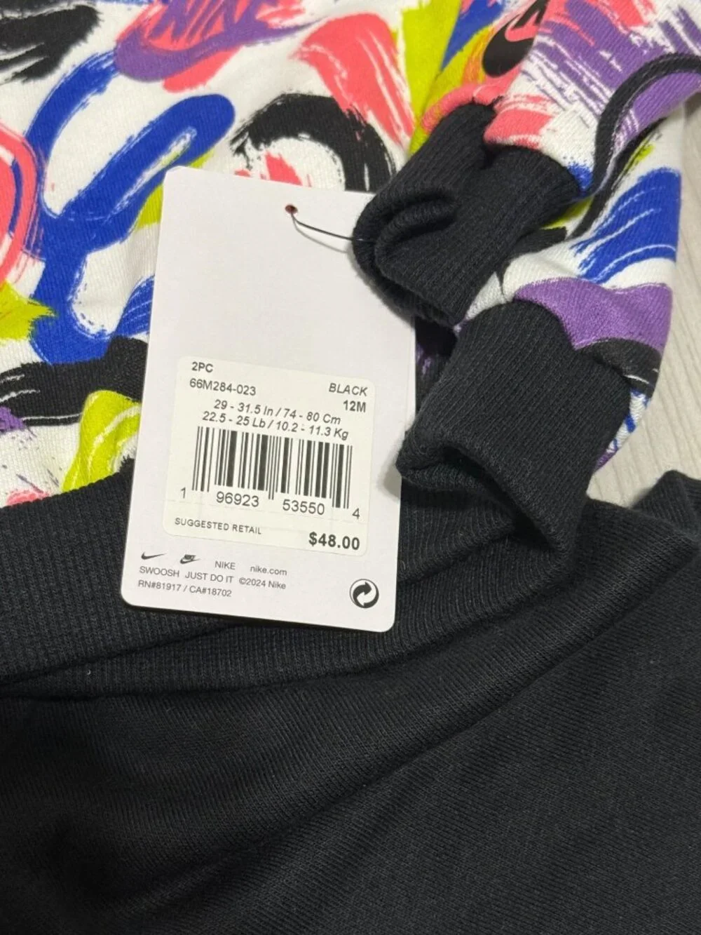 Nike 12m NWT graphic neon print black smiley face pink purple yellow sweatsuit - Picture 4 of 7
